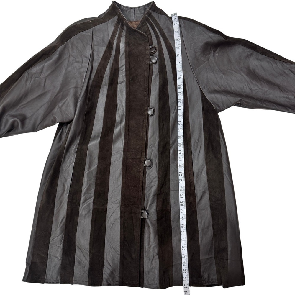 Vintage DM Leatherwear Brown Striped Coat Suede Panel Size Small Medium - Picture 11 of 15